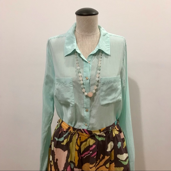 Calypso St. Barth light green cotton and silk button-down shirt. Size M. NWOT - Picture 5 of 13